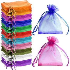 Subzonal-100 Pieces Pochette Cadeau Color&eacute; Sachet Organza Gift Bags Bijoux Sac En 7x9 Cm Tulle Bonbon Dragees De Lavande Marriage Sacs &Agrave; Cordon Petit Pochette Tissu - Neuf