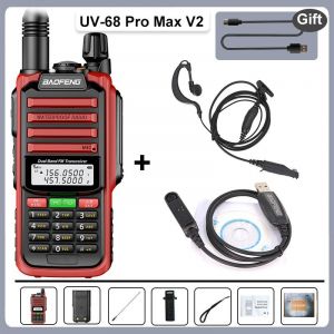 UV-68 Pro Max V2 IP68 étanche talkie-walkie 8800 mah batterie Type C UHF VHF double bande 128 canaux UV-S22 UV-98 Pro Radios rouges - Type Red-Headset-Cable #B - Neuf