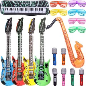 KALANKA-Gonflable Rock Star Toy Set-18 pièces gonflables Party Props-4 Guitare Gonflable,6 Microphones,6 Shutter Shading Glasses,1 Saxophone - Neuf