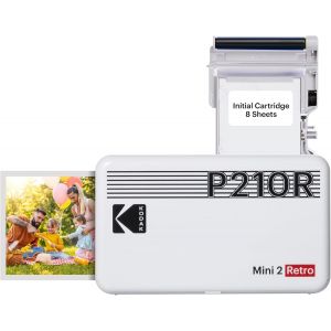 CHECARZHN--NO1-Mini Retro 2 P210 - Mini Imprimante Connectée (Photo Format Carte De Crédit 5,3 X 8,6 Cm - 2,1 X 3,4'', Bluetooth, Batterie Lithium, Sublimation Thermique 4Pass, 8 Photos Incluses), Blanc - Neuf