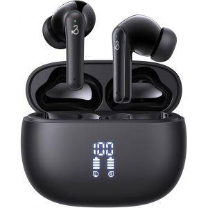 KAL-Ecouteurs Bluetooth Sans Fil, Casque Bluetooth 5.3 Son Stéréo Avec 6 Enc Réduction De Bruit Mic, 50 Heures Durée De Lecture Avec Écran Led, Contrôle Tactile, Ipx8 Étanche Oreillette Bluetooth - Neuf