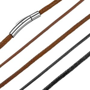 Kal-Chaîne Homme 2mm/3mm, Collier En Corde De Cire Marron/Noir Avec Fermoir Acier Inoxydable, Longeur De 40/46/50/56/60/66/70/76cm - Neuf