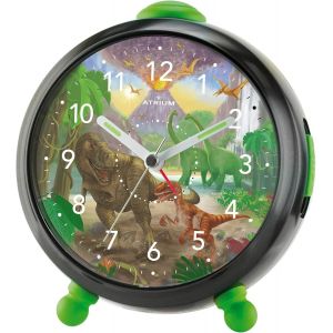 T-Rex Time A932-4 R&eacute;veil Analogique &Agrave; Quartz Pour Enfant Gar&ccedil;on Motif Dinosaure Noir Vert Sans Tic-Tac Avec Lumi&egrave;re Et Snooze - Neuf