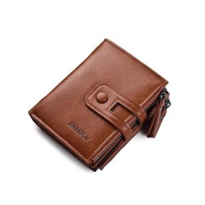 HUED-2024 hommes portefeuille court double zip bretelles hommes portefeuille porte - cartes coin pochette vintage de haute qualit&eacute; marque hommes portefeuille-brown - Neuf