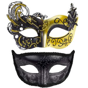2 Pi&egrave;ces V&eacute;nitien Masque Femme Homme Masque De Mascarade V&eacute;nitien Masque Mascarade Bal Masqu&eacute; Pour Couple Les Yeux Pour Halloween Mascarade Carnaval.[J157] - Neuf