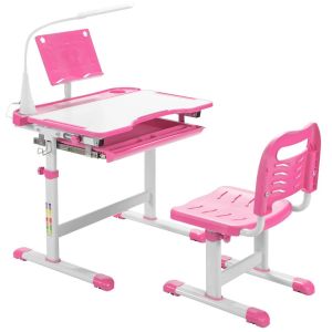 Lot de 1 ensemble bureau inclin&eacute; et chaise r&eacute;glable 71 x 38 x 52-79 cm confort optimal style moderne en MDF rose Helloshop26 20_0011747 - Neuf