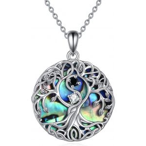 Arbre De Vie Collier Argent Sterling Yin Yang Arbre Pendentif Ormeau Coquille Celtique Bijoux Cadeaux Pour Femmes Hommes - Neuf