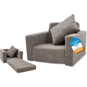 SUBZONAL-Fauteuil pour enfant pliable - Mini fauteuil douillet - Meubles pour chambre d'enfant - Beige en velours c&ocirc;tel&eacute; - Neuf