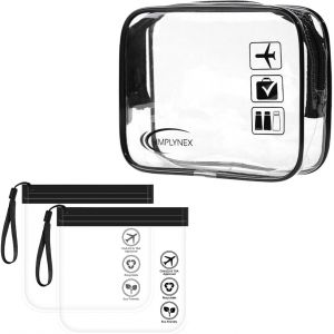 KALANKA-3PCS Trousse de Toilette Transparente, Kit de Voyage pour l&iquest;Avion, PVC &Eacute;tanche Trousse de Maquillage, Sac de Rangment Transparente Sac Cosm&eacute;tiques pour Homme et Femme - Neuf