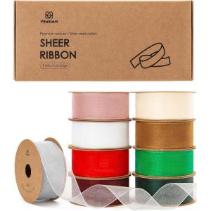 Ruban En Organza De Noël 9 Couleurs, 2,5 Cm X 82,3 M (9 Rouleaux*9,1 M), Ruban Cadeau Large En Tissu Pour Artisanat, Emballage Cadeau, Arbre De Noël, N?uds, Invitations De Mariage - Neuf