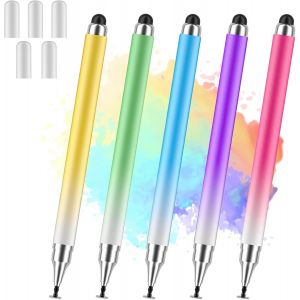 Lot De 5 Stylets Universels 2 En 1 Pour Écrans Tactiles Compatibles Avec Iphone, Ipad, Android, Tablettes Microsoft, Téléphones, Surface - Bleu, Vert, Rose, Violet, Jaune - Neuf