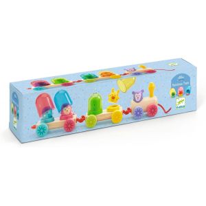MDY-Rainbowtrain - Jeu de Construction, dès 18 mois - Train en Bois, Figurines Animaux et Cloches Colorées - Motricité et Découverte des Mélanges de Couleurs - Stimule la Créativité - Bois Durable - Neuf