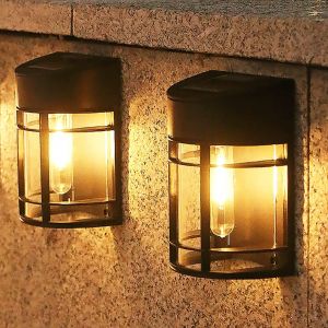 SANSH-Lampe Solaire Exterieur Jardin, 2 Packs Lumiere Solaire Exterieur avec Étanche, Rétro LED Applique Solaire Exterieur Décoration pour Chemin, Terrasse, Patio, Clôture, Balcon [Blanc Chaud 3000K] - Neuf
