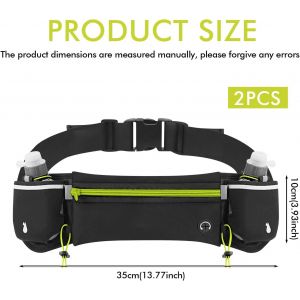 Asfasfq-Ceinture De Course Avec Bouteilles: 2x300ml Ceinture Hydratation Réfléchissante, Sac À Dos Sportif Ajustable Pour Marathon, Randonnée, Fitness (Vert Pomme) - Neuf
