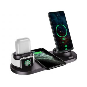 Station de recharge sans fil Qi 6 en 1 pour iPhone, Apple Watch et AirPods - Neuf