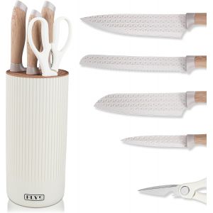 Mevronisshop-Set De Couteaux Professionnels : Ensemble De 6 Pi&egrave;ces, Comprenant 2 Couteaux De Cuisine, 1 Couteau &Agrave; Pain, 1 Paire De Ciseaux Et Un Bloc De Couteaux Universel, Pour Viande, L&eacute;gumes Et Fr - Neuf