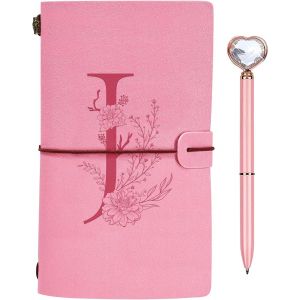 Personnalisé Journal Intime Cadeau, Initiale Carnet de Notes en PU Cuir, Carnet de Voyage Vierge avec Stylo Diamant Coeur, Noel Anniversaire Cadeaux pour Femmes Maman Fille Soeur Meilleure Amie J - Neuf