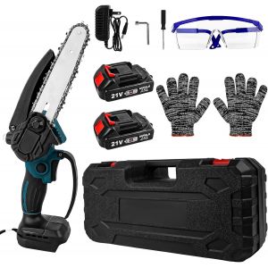 CHECARZHN--NO1-6 Pouces Mini Tronçonneuse Électrique Avec 2 Batteries 6000Mah Et Chargeur,Batterie De Tronçonneuse Manuelle Avec Serrure De Sécurité Batterie De Tronçonneuse Manuelle Pour Sécateurs É - Neuf