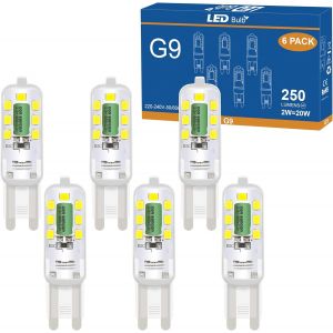 Ampoules Led G9 2w Equivalent 20-25w Halogène Blanc Froid 6000k 250lm Ac 220-240v Pour Lampes De Table,Lustres En Cristal,Lampes Murales,Lampes De Paysage Non-Dimmable(Lot De 6) - Neuf