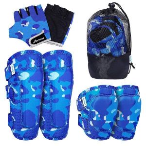 Ensemble De Protection Movtotop Pour Enfants : Genouill&egrave;res, Coudi&egrave;res Et Gants Pour Des Sports De Plein Air En Toute S&eacute;curit&eacute; - Camouflage Bleu, De 3 &Agrave; 10 Ans - Neuf