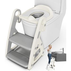 Chenquansarl-Reducteur Toilette Enfant,2 En 1 Rehausseur Filles Garçons Pliable Et Hauteur Réglable Adaptateur Toilette Enfant Avec Coussin Anti-Éclaboussures Et Antidérapant Tabouret D'escalier - Neuf