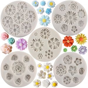 Lot De 5 Moules En Silicone En Forme De Fleur De Chrysanth&egrave;me Rose Marguerite Fleur Fondant Pour D&eacute;coration De G&acirc;teaux Cupcakes Sucre P&acirc;te &Agrave; Gomme Bonbons Chocolat Argile Polym&egrave;re - Neuf