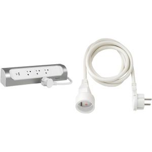 LEGRAND - Multiprise d'angle - 3 Prises Surface avec Terre + Prise USB-C + Prise USB-A & Brennenstuhl Rallonge 2m de câble avec fiche Plate (Utilisation en intérieur) 1161821022 Blanc - Neuf