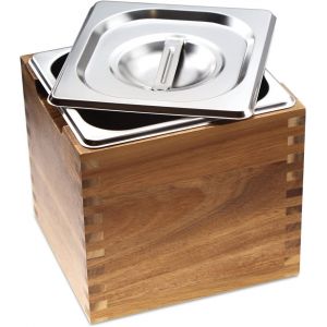 Bac À Compost De Cuisine Avec Couvercle Et Boîte En Bois D'Acacia, Récipient À Compost De Cuisine Anti-Odeurs, Bac À Compost D'Intérieur En Acier Inoxydable - Neuf