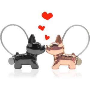 Cheng-Porte Cl&eacute; Couple Porte-Cl&eacute;s Chien Mignon Porte-Cl&eacute;s D'amour Magn&eacute;tique Avec Bo&icirc;te-Cadeau Pour Petite Amie (Noir Et Or Rose) - Neuf