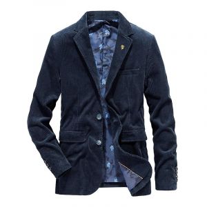 Veste Blazer De Costume En Velours C&ocirc;tel&eacute; Pour Homme, Style Vintage D&eacute;contract&eacute;, Taille Xxl, Bleu Fonc&eacute; - Neuf