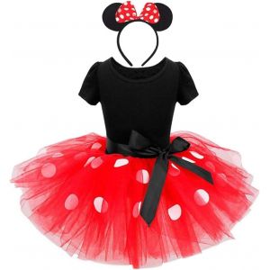 Eryi-Deguisement Robe Mouse Enfant Fille, Avec Oreilles De Souris Serre-Tete, Taille 3-4 Ans, Rouge (Étiquette En Tissu 110) - Neuf