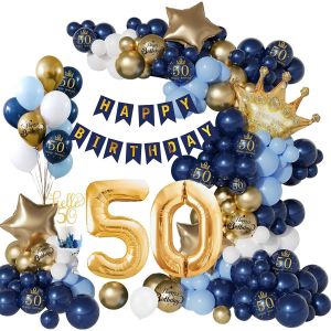KALANKA-Décoration Anniversaire 50 Ans en Bleu Marine et Or - Kit Arche Ballon pour Fête Homme et Femme - Neuf