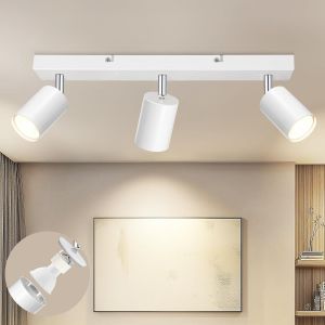 KAL-Plafonnier Led Orientables 3 Spots Gu10, Spots De Plafond Moderne Cuisine Éclairage De Plafond Luminaire, Aluminium Applique Murale Blanc Pour Salon Chambre (Sans Ampoule) - Neuf