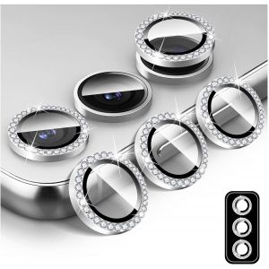 SJZG-Protecteur D'Objectif D'Appareil Photo Diamant Pour Samsung Galaxy S24, Protecteur De Couvercle De Cam&eacute;ra En Verre Tremp&eacute;, Anneau M&eacute;tallique En Aluminium Individuel Bling - Neuf