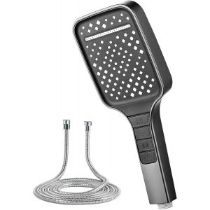 JGD-Douchette &agrave; main haute pression avec 7 modes, tuyau en acier inoxydable et support de t&ecirc;te r&eacute;glable, &eacute;tanche pour pommeau de douche avec bouton d'arr&ecirc;t instantan&eacute;, noir minuit - Neuf