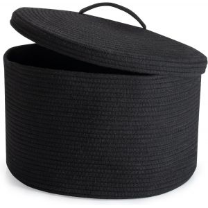MEVRONISSHOP-Corbeille &agrave; Linge en Coton Tiss&eacute; avec Couvercle 32L Pliable Panier de Rangement Tress&eacute;, Poign&eacute;e &Eacute;vid&eacute;e, Placer des Jouets V&ecirc;tements, Adapt&eacute; &agrave; Chambre &agrave; Coucher Salon, 40 x 25cm(Noir) - Neuf