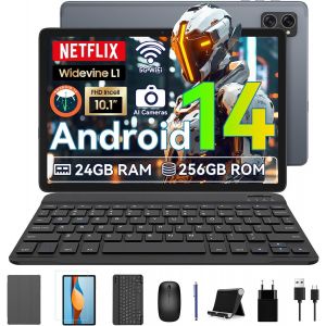 ChenQuanSarl-A20 Tablette Tactile,24 Go+256 Go(2To Tf),Tablette 10 Pouces (1920X1200),5000 Mah,8 Mp+5 Mp,Android 14,Gemini Ai,Widevine L1,5G Wifi,Tablette Avec Clavier,Souris,Etui,Stylet - Neuf