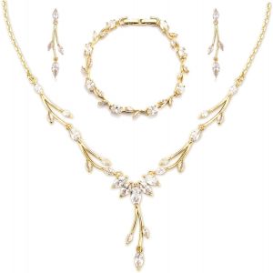 Meimie-Parure De Bijoux Argenté/Doré/Or Rose-Ensemble De Bijoux Demariage-Avec Zircone Cubique 5a-Collier Et Boucles D'oreilles-Plaqué Or Blanc-Avec Boîte Cadeau-Cadeau Pour Femme - Neuf