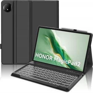 Coque Clavier Honor Magic Pad 2 12.3 Pouces 2024, Azerty Français Clavier Rétroéclairé Bluetooth Magnétique Détachable Avec Fente Pour Stylo Pour Tablette Honor Magic Pad 2 12.3"" 2024, Noir[Z1616] - Neuf