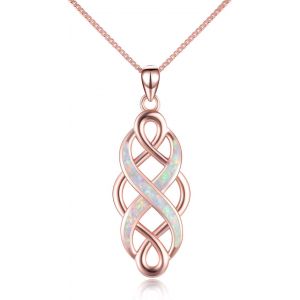 Collier Noeud Celtique Créé Pendentif Opale En Argent Sterling Bijoux D'amour Infini (Collier Opale Bleue) - Neuf