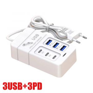 Chargeur Usb Multiport Pd Type C,Charge Rapide,Prise Ue Et Us,Chargeur Mural,Adaptateur Airies Usb,6 Ports Usb,Chargeur De T&eacute;l&eacute;phone Portable Rapide,35w--3usb3pd White Eu - Neuf