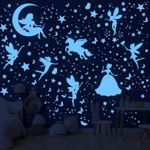 470 Pièces Fée Etoiles Phosphorescentes Plafond Etoile Fluorescente Chambre Enfant Licorne Papillon Points Fluorescente Autocollants Enfants Stickers Muraux Décoration Pour Enfants Fille Chambre - Neuf