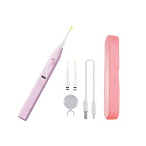 Kit De Nettoyage D'oreilles Led Avec Lampe Rechargeable Usb Et Embouts Interchangeables - Rose - Neuf