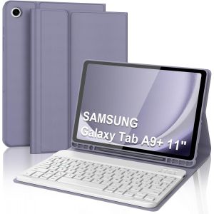 Coque Clavier pour Samsung Galaxy Tab A9 Plus/A9+ 11 Pouces, AZERTY Fran&ccedil;ais Housse Clavier Bluetooth Magn&eacute;tique D&eacute;tachable avec Porte Crayon pour Samsung Galaxy Tab A9 Plus 11"" 2023, Violet - Neuf