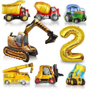 Kit Ballon Anniversaire Chantier Gar&ccedil;on 2 Ans, Decoration Fete Excavatrice Garcon, Ballon Aluminium Excavatrice 4D, D&eacute;coration Ballons Enfant Fete (Ballons Anniversaire Chantier 2 Ans) - Neuf