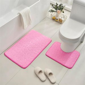 Kal-Tapis De Bain Ensemble Lot De 3 Tapis De Salle De Bain Solides Tapis De Toilette Absorbants En Polaire Corail Doux Antidérapant Rose Rouge 40 * 60cm+U40*50cm - Neuf