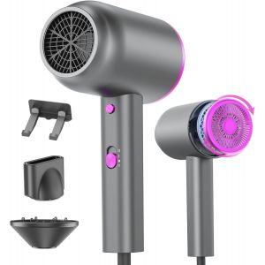 Seche Cheveux Ionique Professionnel,Sèche Cheveux Avec Diffuseur Buse De Coiffage Et Support Mural,Bouton Chaud/Froid, 3 Niveaux De Chaleur, 2 Vitesses, 1800w Sèche-Cheveux Voyage Petit (Gris Rose) - Neuf