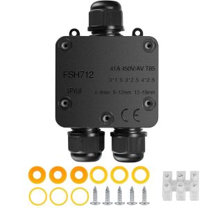 Boîte de Jonction Étanche IP68, Boîte de Dérivation Electrique Exterieure Etanche, Connecteur de Câble Électrique à 3 Voies pour Câble Ø 4-15mm - Neuf