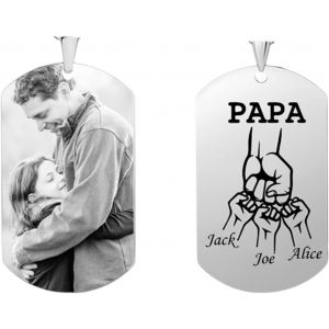 Kal-Plaque Militaire Personnalisable Homme Collier Photo Grav&eacute; & Personnalis&eacute; Pr&eacute;nom Pendentif Dog Tag Coeur/Rond/Carr&eacute;/Chat/Ellipse En Acier Inoxydable,Cadeau D'anniversaire Pour Papa - Neuf