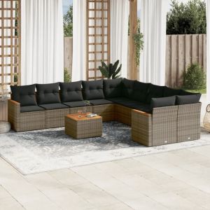 Prolenta Premium - Salon De Jardin 11 Pcs Avec Coussins Gris R&eacute;sine Tress&eacute;e - Neuf